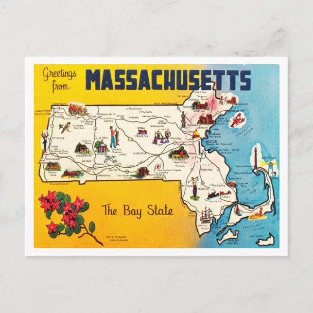 Postal Saludos desde Massachusetts, The Bay State Travel (Anverso)