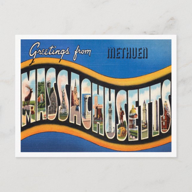 Postal Saludos desde Methuen, Massachusetts Travel (Anverso)