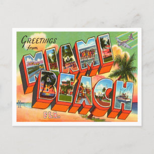 Postal Saludos desde Miami Beach, Florida Vintage Travel