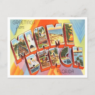 Postal Saludos desde Miami Beach, Florida Vintage Travel