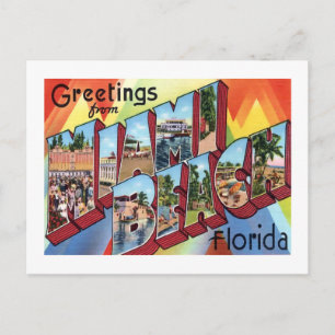 Postal Saludos desde Miami Beach Letra Grande Vintage
