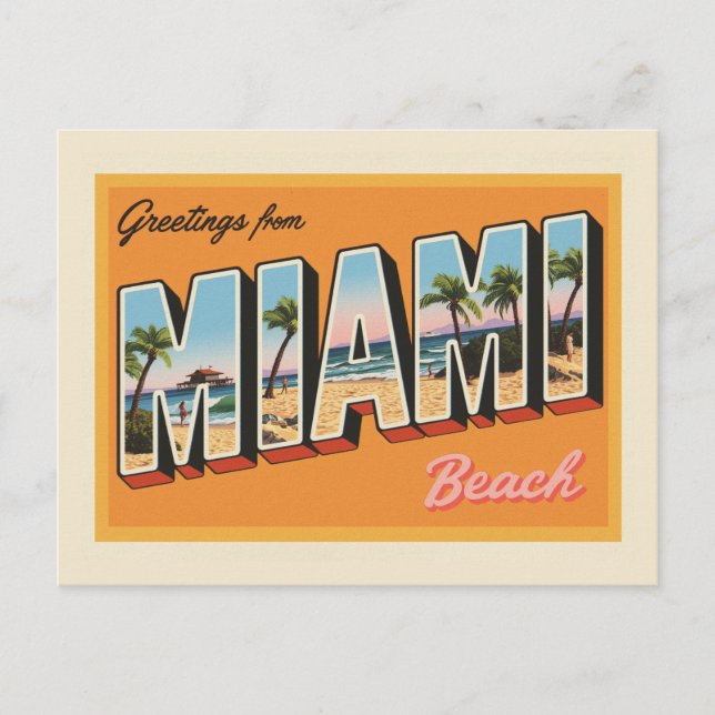 Postal Saludos desde Miami Beach Vintage (Anverso)
