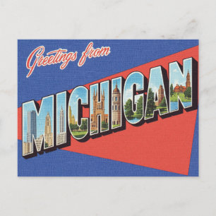Postal Saludos desde Michigan Vintage