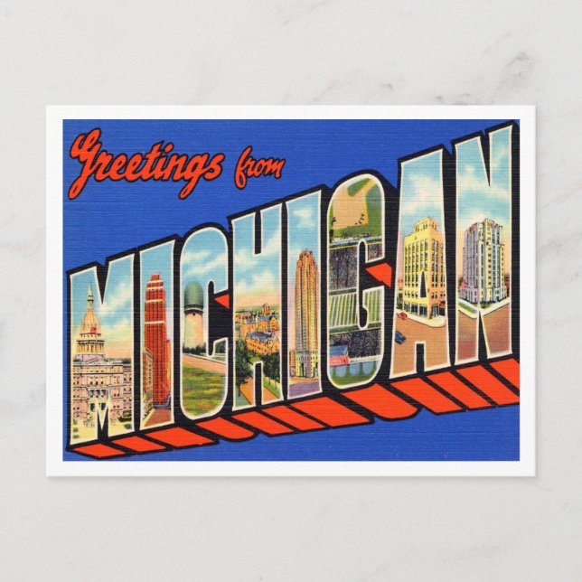 Postal Saludos desde Michigan Vintage Travel (Anverso)
