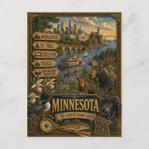 Postal Saludos desde Minnesota Arte Retro Vintage