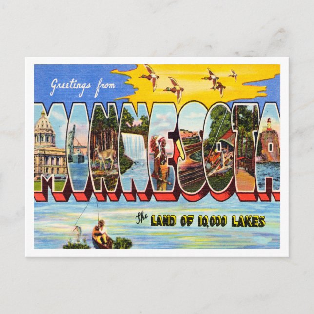 Postal Saludos desde Minnesota Vintage Travel (Anverso)