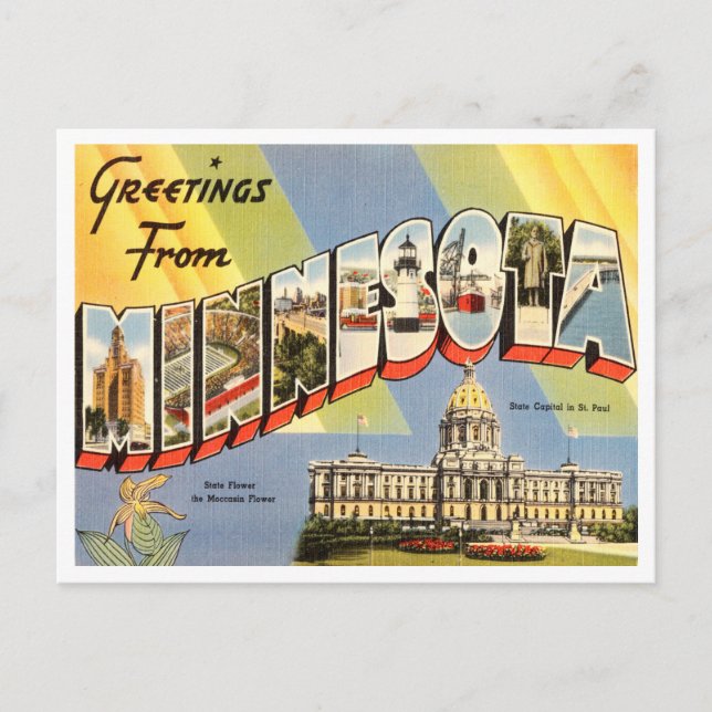 Postal Saludos desde Minnesota Vintage Travel (Anverso)