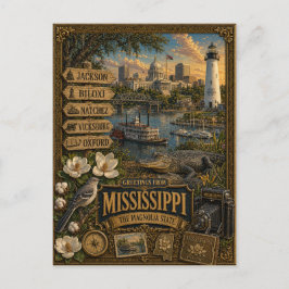 Postal Saludos desde Mississippi | Arte Retro Vintage