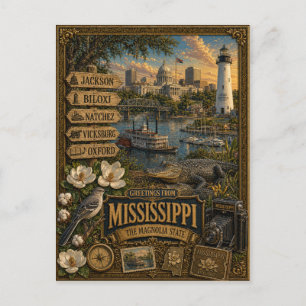 Postal Saludos desde Mississippi   Arte Retro Vintage