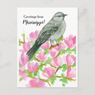 Postal Saludos desde Mississippi Mockingbird Magnolia