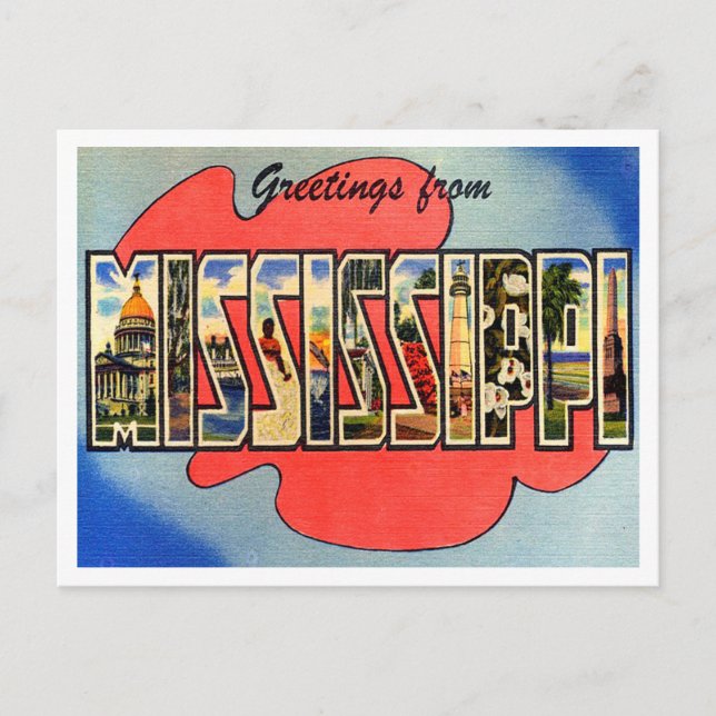 Postal Saludos desde Mississippi Vintage Travel (Anverso)