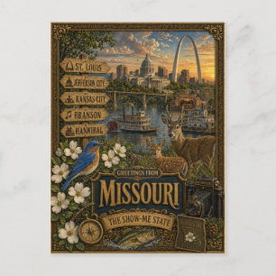 Postal Saludos desde Missouri Arte Retro Vintage