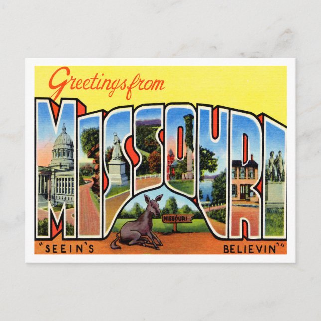 Postal Saludos desde Missouri Vintage Travel (Anverso)