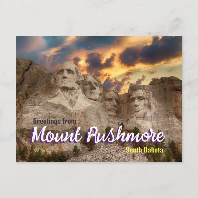 Postal Saludos desde Mount Rushmore Dakota del Sur (Anverso)