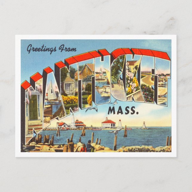 Postal Saludos desde Nantucket, Massachusetts Travel (Anverso)