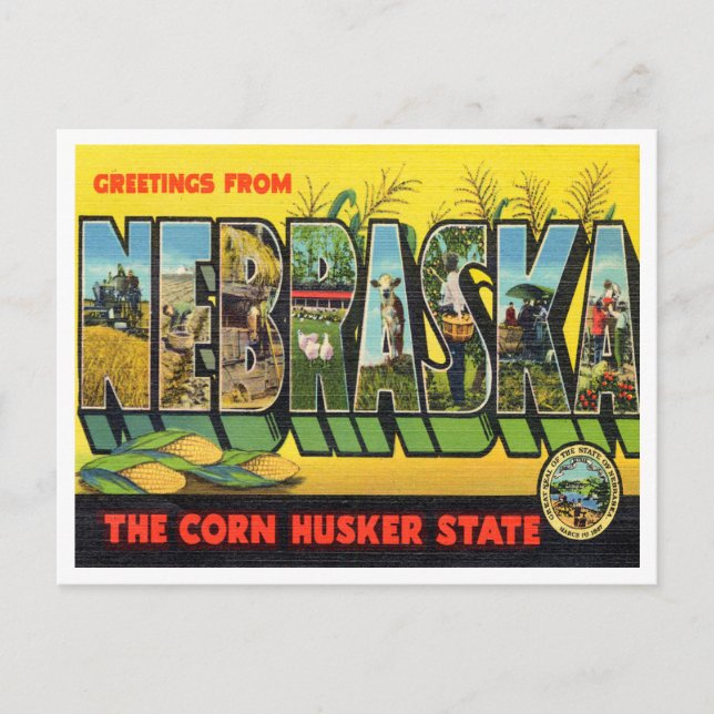 Postal Saludos desde Nebraska, el estado de Corn Nusker (Anverso)