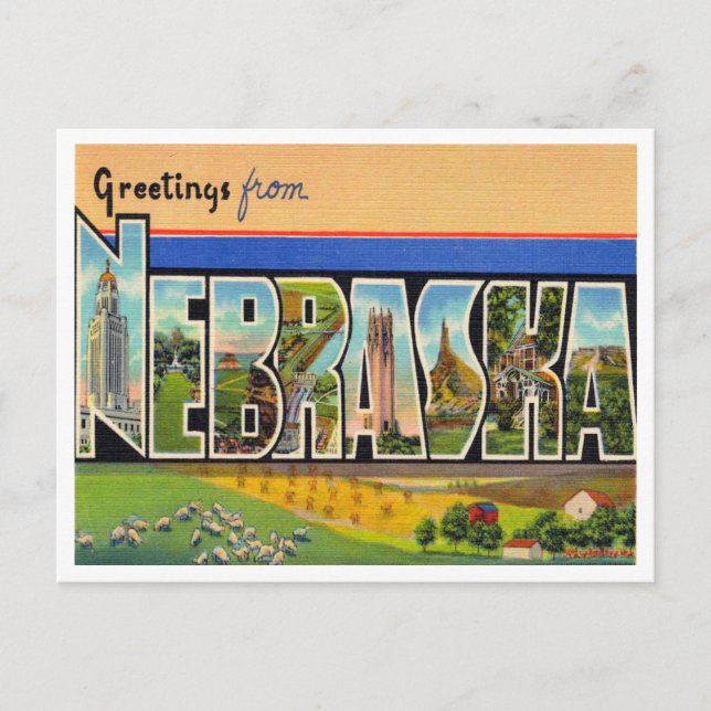 Postal Saludos desde Nebraska Vintage Travel (Anverso)