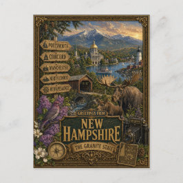 Postal Saludos desde New Hampshire | Arte Retro Vintage