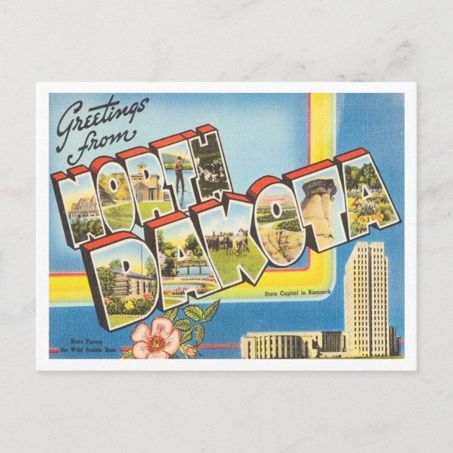 Postal Saludos desde North Dakota Vintage Travel (Anverso)