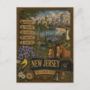 Postal Saludos desde Nueva Jersey Arte Retro Vintage