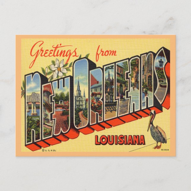 Postal Saludos desde Nueva Orleans, Louisiana Travel (Anverso)