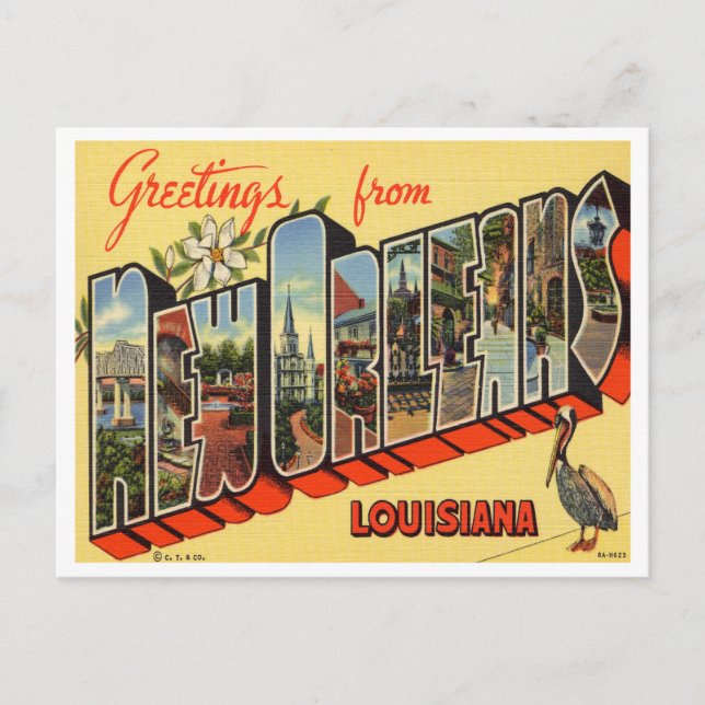 Postal Saludos desde Nueva Orleans, Louisiana Travel (Anverso)