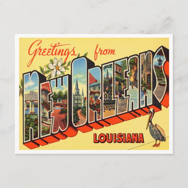 Postal Saludos desde Nueva Orleans, Louisiana Travel (Anverso)