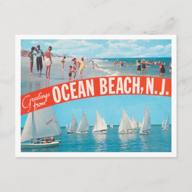 Postal Saludos desde Ocean Beach, New Jersey Travel (Anverso)