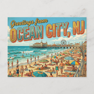 Postal Saludos desde Ocean City NJ al estilo vintage