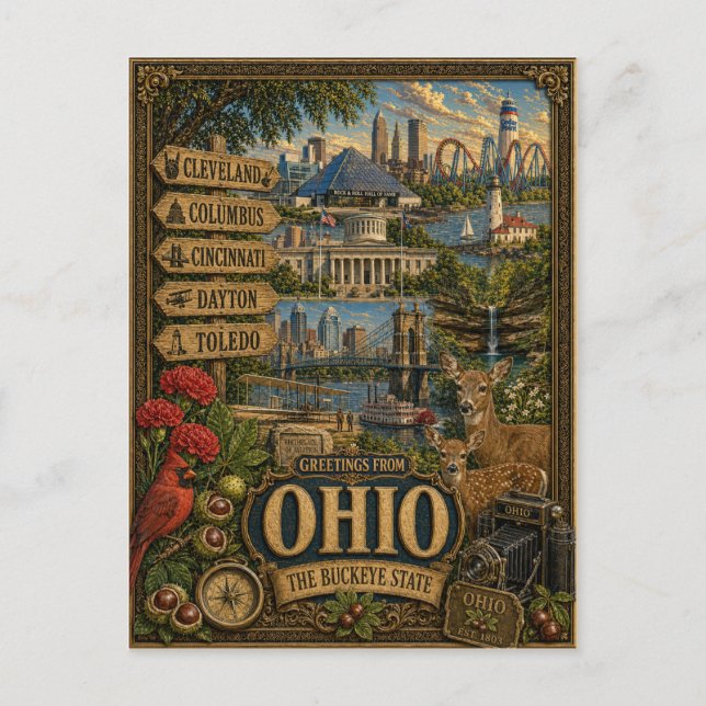 Postal Saludos desde Ohio | Arte Retro Vintage (Anverso)