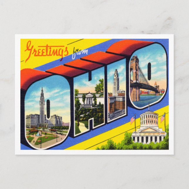 Postal Saludos desde Ohio Vintage Travel (Anverso)