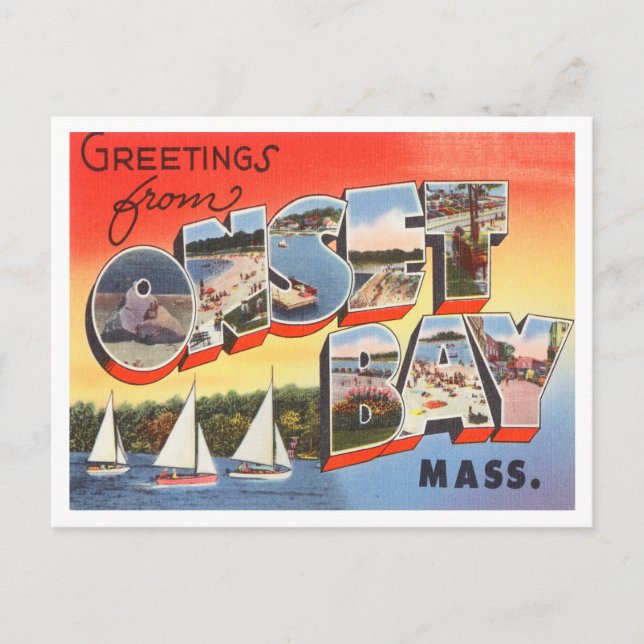 Postal Saludos desde Onset Bay, Massachusetts Travel (Anverso)