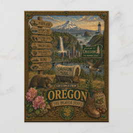 Postal Saludos desde Oregón | Arte Retro Vintage