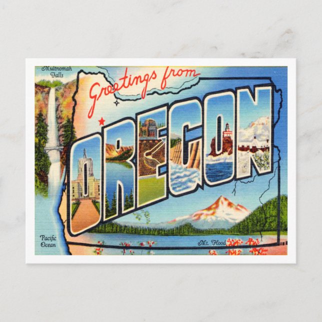 Postal Saludos desde Oregon Vintage Travel (Anverso)