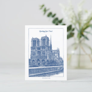 Postal Saludos desde París Elegante Retro Azul Notre Dame
