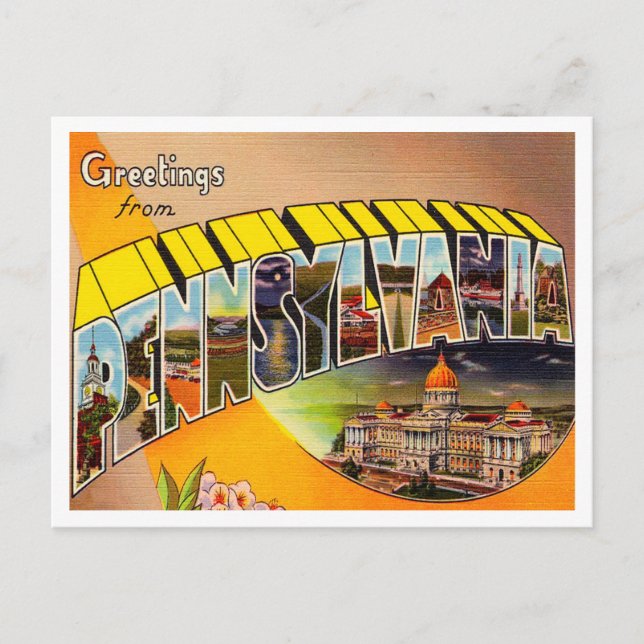 Postal Saludos desde Pennsylvania Vintage Travel (Anverso)