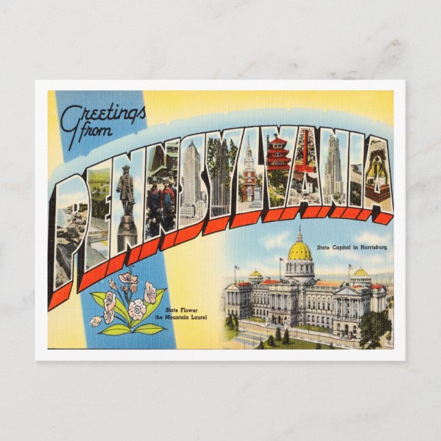 Postal Saludos desde Pennsylvania Vintage Travel (Anverso)