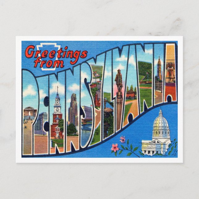 Postal Saludos desde Pennsylvania Vintage Travel (Anverso)