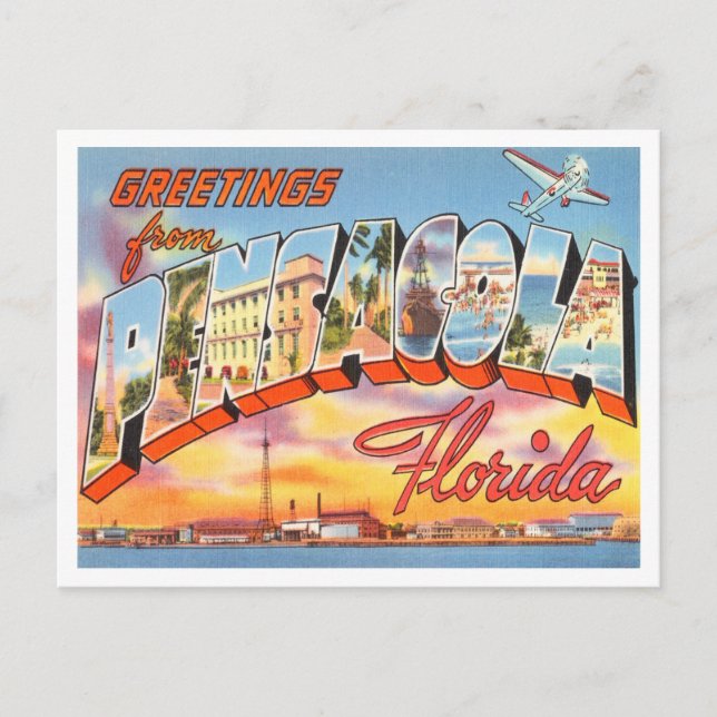 Postal Saludos desde Pensacola, Florida Vintage Travel (Anverso)