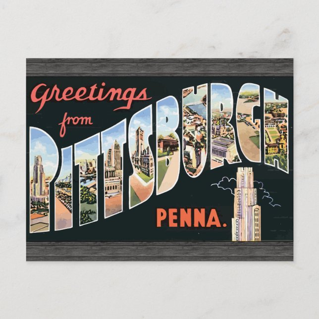 Postal Saludos desde Pittsburgh Penna, Vintage (Anverso)