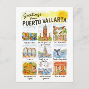 Postal Saludos desde Puerto Vallarta Viajes en Acuarela