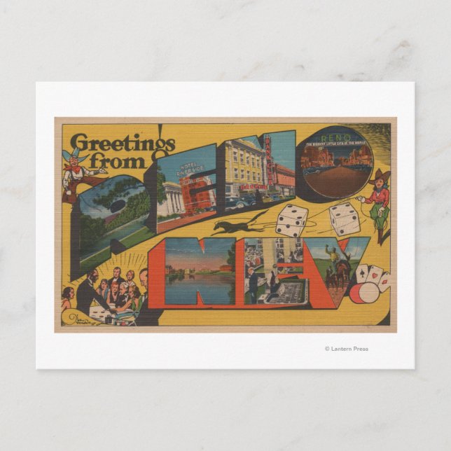 Postal Saludos desde Reno, NevadaReno, NV (Anverso)