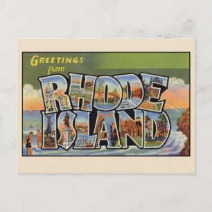 Postal Saludos desde Rhode Island Letra Grande Vintage