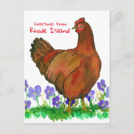 Postal Saludos desde Rhode Island Red Hen Violets
