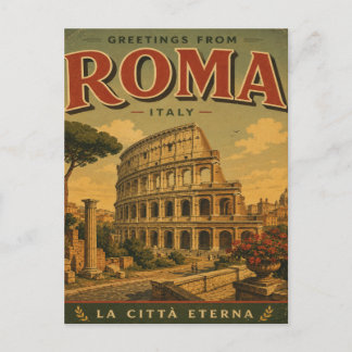 Postal Saludos desde Roma, Italia Viajes Antiguos