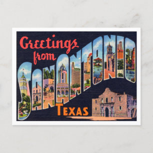Postal Saludos desde San Antonio, Texas Vintage Travel