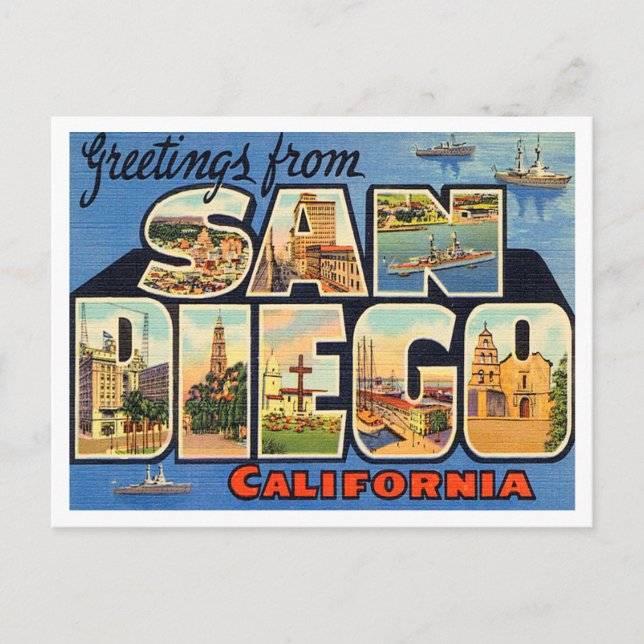 Postal Saludos desde San Diego, California Travel (Anverso)