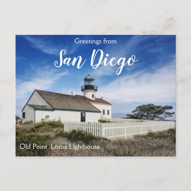 Postal Saludos desde San Diego Old Point Loma Lighthouse (Anverso)