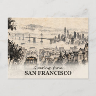 Postal Saludos desde San Francisco Ink Wash