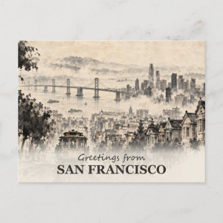 Postal Saludos desde San Francisco Ink Wash